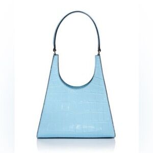 STAUD Rey leather bag Light Blue Croc-Embossed Shoulder Bag